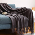 Axyaa Cream White Knit Throw Blanket with Tassels