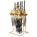 Axyaa 24-Piece Stainless Steel Cutlery Set for 6 - Black Gold Silverware
