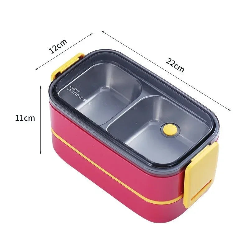 Axyaa Stainless Steel Lunch Box: Portable Microwavable Bento Food Storage, 1/2 Layers Grids