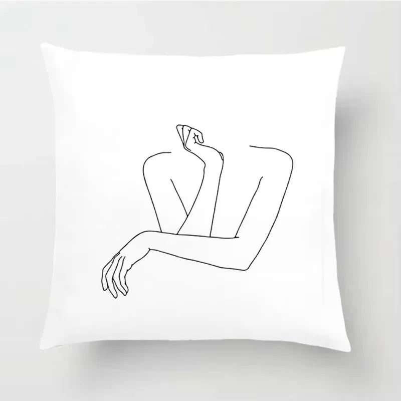 Nordic Line Drawing Cushion Cover for Home Decor by Axyaa
