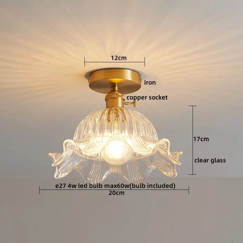 Axyaa Glass Copper LED Ceiling Light Fixture Simple Art Bedroom Living Room Chandelier