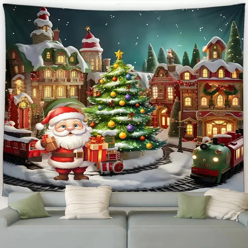 Axyaa Christmas Dwarf Snowman Print Tapestry for Festive Home Decor