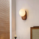 Axyaa Solid Wood LED Wall Lights Glass Sconces with Switch - Retro Bedroom Bedside Lamps