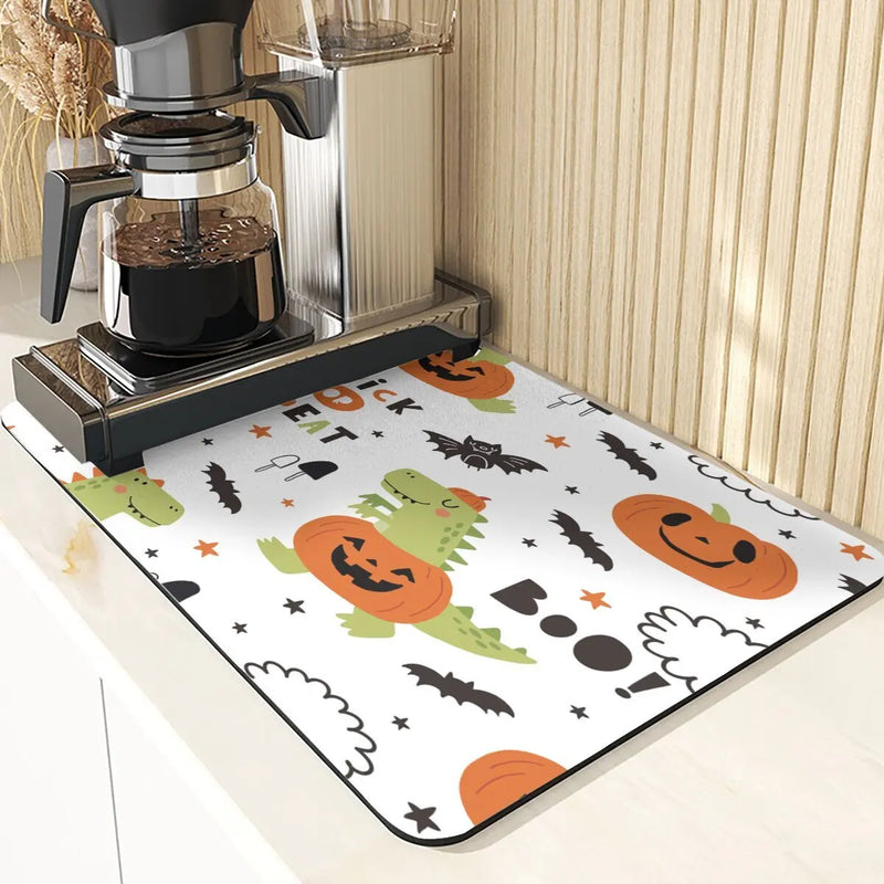 Axyaa Pumpkin Pattern Coasters - Halloween Style Absorbent Drink Coasters & Drying Mat