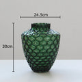 Axyaa Green Relief Glass Vase for Artificial Flowers Arrangement - Room Decor Aesthetic