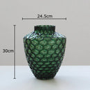 Axyaa Green Relief Glass Vase for Artificial Flowers Arrangement - Room Decor Aesthetic