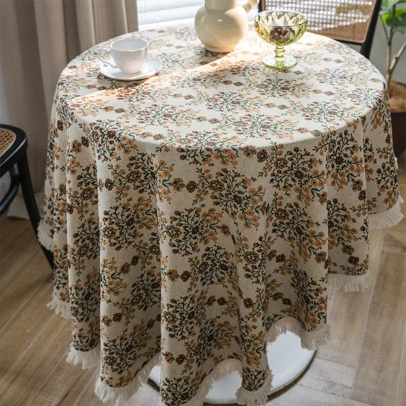 Axya Jacquard Flower Round Tablecloth - Thick and Elegant Design