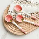 Cute Kawaii Strawberry Ceramic Soup Spoon by Axyaa: Hand Painted Long Handle Kitchen Accessory