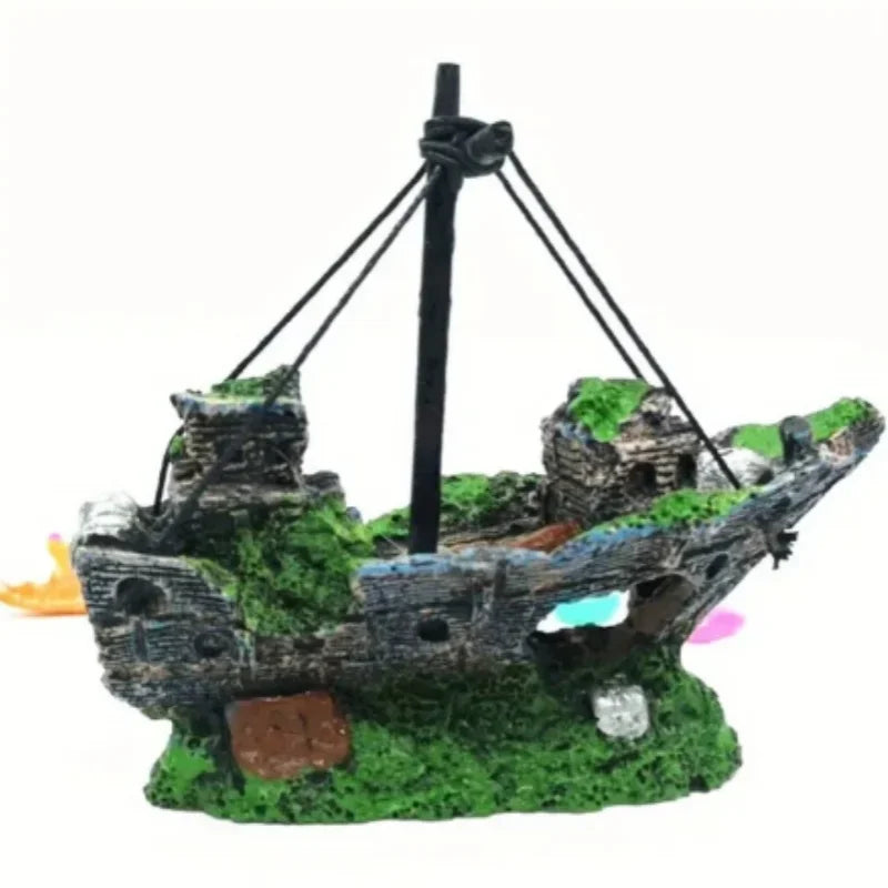 Axyaa Pirate Ship Resin Decoration for Aquarium Fish Tank Landscaping