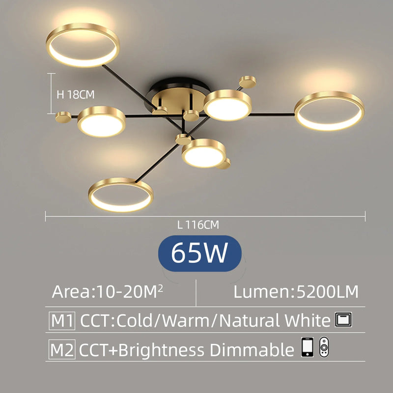 Axyaa Black Gold 8-Light Remote Chandelier - Dimmable for Living Room, Bedroom & Hotel