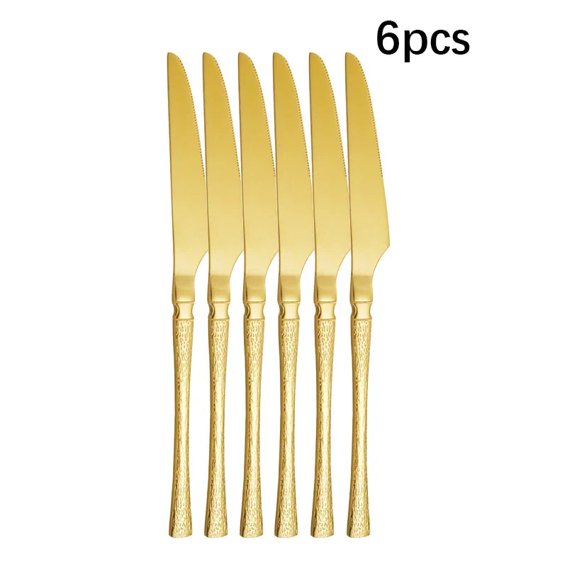 Axyaa 30-Piece Stainless Steel Tableware Set with Golden Waist Design