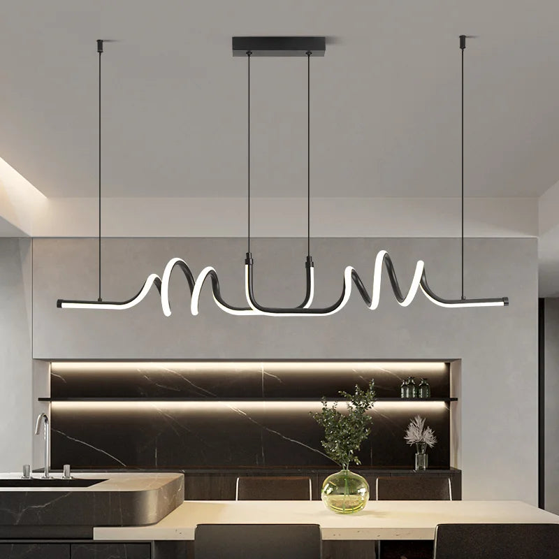 Axyaa Black LED Curved Chandelier for Dining Room, Kitchen, Living Room