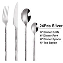 Axyaa Sliverware Set: 30Pcs Stainless Steel Cutlery with Bamboo Handle
