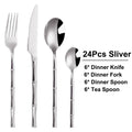Axyaa Bamboo Handle Cutlery Set - Stainless Steel Dinnerware Mirror Finish