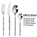 Axyaa Bamboo Handle Cutlery Set - Stainless Steel Dinnerware Mirror Finish