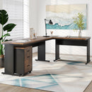 Axyaa Industrial L-Shaped Executive Desk with File Cabinet, Corner Computer Table