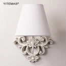Axyaa Vintage White Wooden Wall Light With Fabric Shade Bedroom Wall Sconce