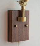 Axyaa Ash Wood LED Swing Arm Wall Lights with Pull Chain Switch & Blue Glass