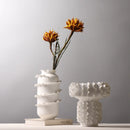 Axyaa White Pleated Petals Ceramic Vase - Handmade Flower Arrangement Home Decoration