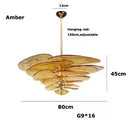 Axyaa Glass Flower Petal Chandelier - Bronze Metal Dining Table Hanging Lamp