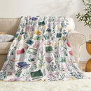 Axyaa Flannel Knitted Throw Blanket with Watercolor Books Wildflowers Pattern