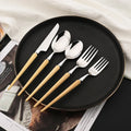 Axyaa Wooden Handle Stainless Steel Cutlery Set - 6Pcs Flatware Knife Fork Spoona