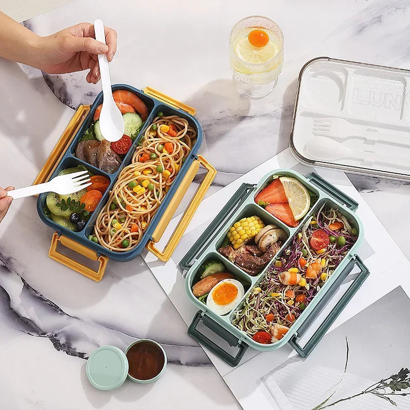 Axyaa 3-Compartment Bento Lunch Box with Fork and Spoon