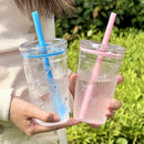 Axyaa Bow Print Straw Water Bottle: Office Coffee Mug, Matcha Tea Cup