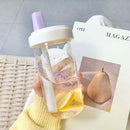 Axyaa Kawaii Bow Plastic Water Bottle with Straw - Summer Bubble Tea Cup