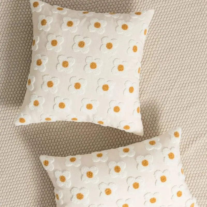 Axyaa Rural White Flower Pillow Cover - Pastoral Style Home Decor Pillowcase
