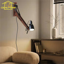 Axyaa Wood Swing Arm Wall Lamp LED E27 Adjustable Industrial Design