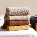 Axyaa Orange Red Knit Throw Blanket - Plaid Bedspread for Bed & Sofa