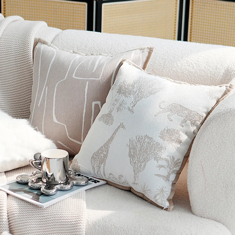Axyaa Soft Fringed Chenille Pillow Cover with Tree Animals Print