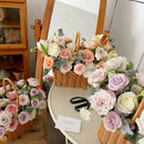Axyaa Hand-Woven Rattan Flower Basket with Handle