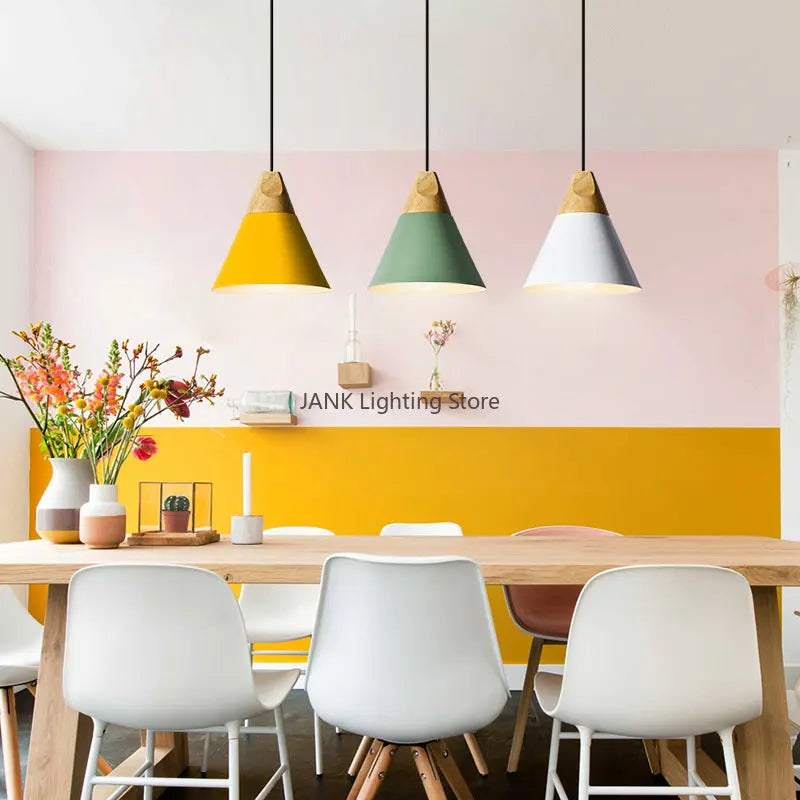 Axyaa Wood Iron Pendant Lamp for Modern Living Space Lighting