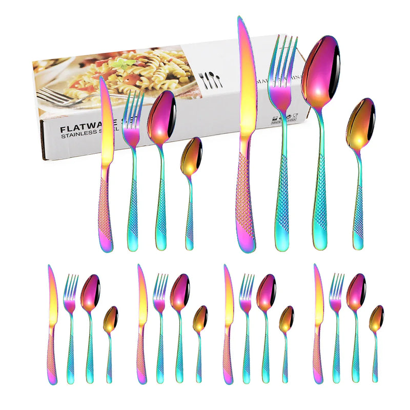 Axyaa 24pc Stainless Steel Tableware Set in Star Color Box - Family Pack