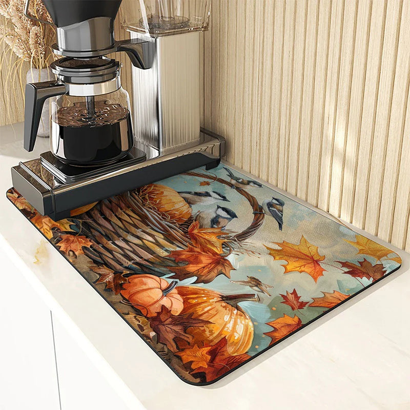 Axyaa Maple Leaf Absorbent Draining Mat - Quick Dry Kitchen & Bathroom Drain Pad