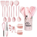 Axyaa 18Pcs Silicone Kitchen Utensils Set - Pink Non-Stick Cooking Tools