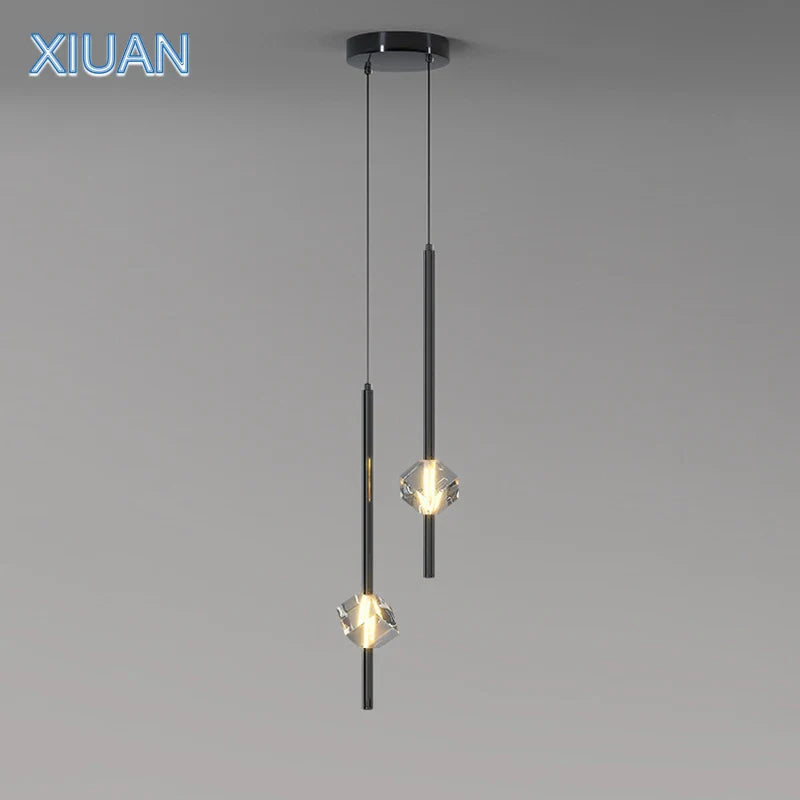 Axyaa Cube Crystal Long Pendant Lamps for Luxury Bedroom and Living Room