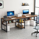 Axyaa 78.7” Two Person Rustic Double Desk with Bookshelf