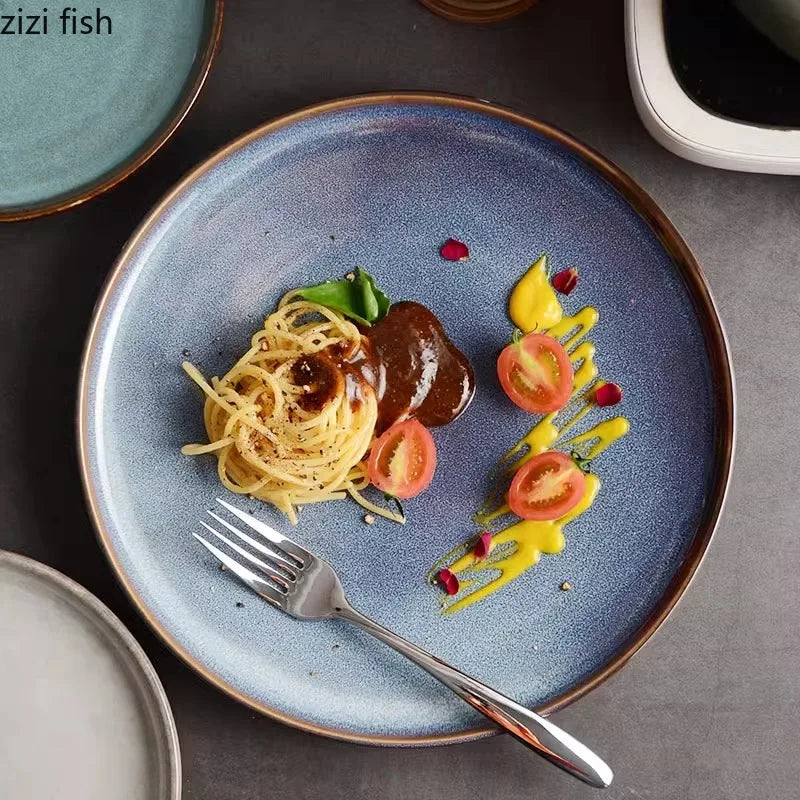 Axya Blue Ceramic Steak Plate - Molecular Cuisine Specialty Tableware
