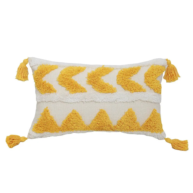 Chenille Tufted Boho Pillow Case with Tassels - Axyaa Brand