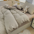 Axyaa Japanese Stripe Grid Bedding Set for Single Full Size Bed - Skin Friendly Polyester