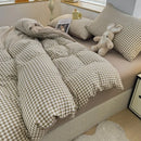 Axyaa Japanese Stripe Grid Bedding Set for Single Full Size Bed - Skin Friendly Polyester