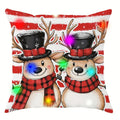 Axyaa Christmas Snowman LED Light Pillowcase - Red Striped Design