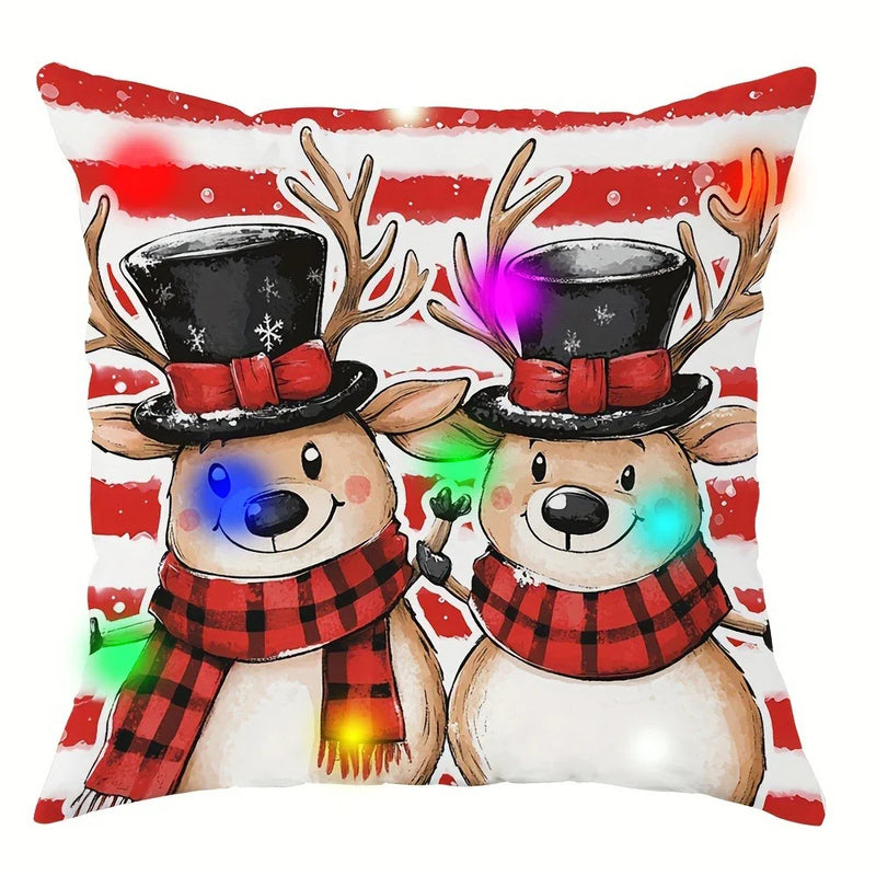 Axyaa Christmas Snowman LED Light Pillowcase - Red Striped Design