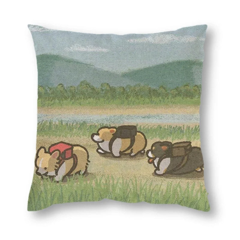 Axyaa Corgi Daily Life Linen Pillow Cover 45*45cm