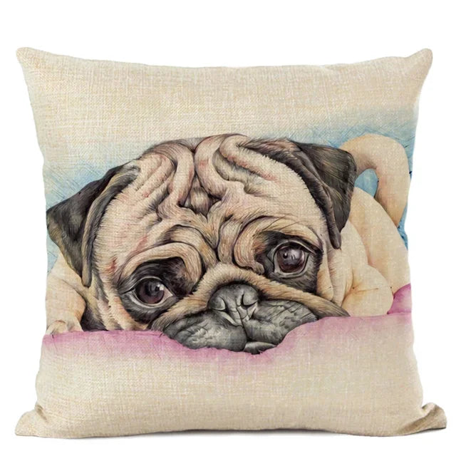 Cute Bulldog Hand-Painted Linen Pillowcase by Axyaa Teddy Collection