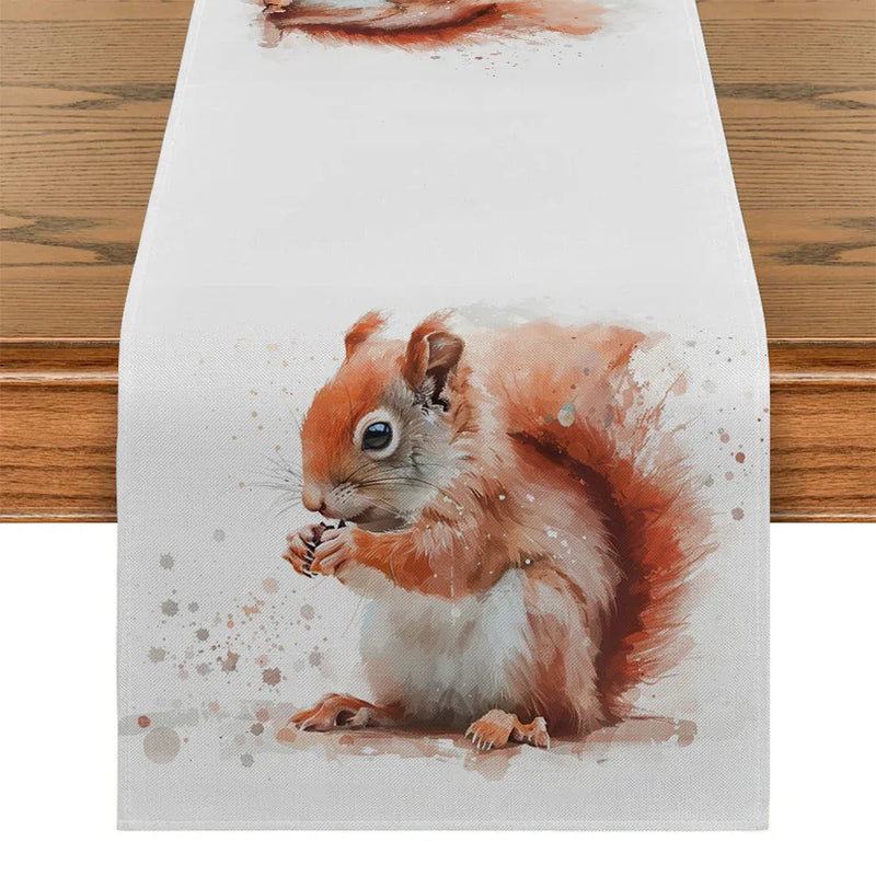 Axyaa Squirrel Cartoon Table Runner for Dining and Holiday Parties
