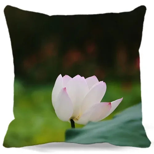Pink White Lotus Pattern Square Cushion Cover 45X45CM by Axyaa